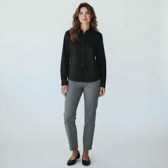 NWT CHICO’S Sloane Black Button Down Shirt Sz 1 (M/8) Effortless No-Iron Cotton - Picture 2 of 16